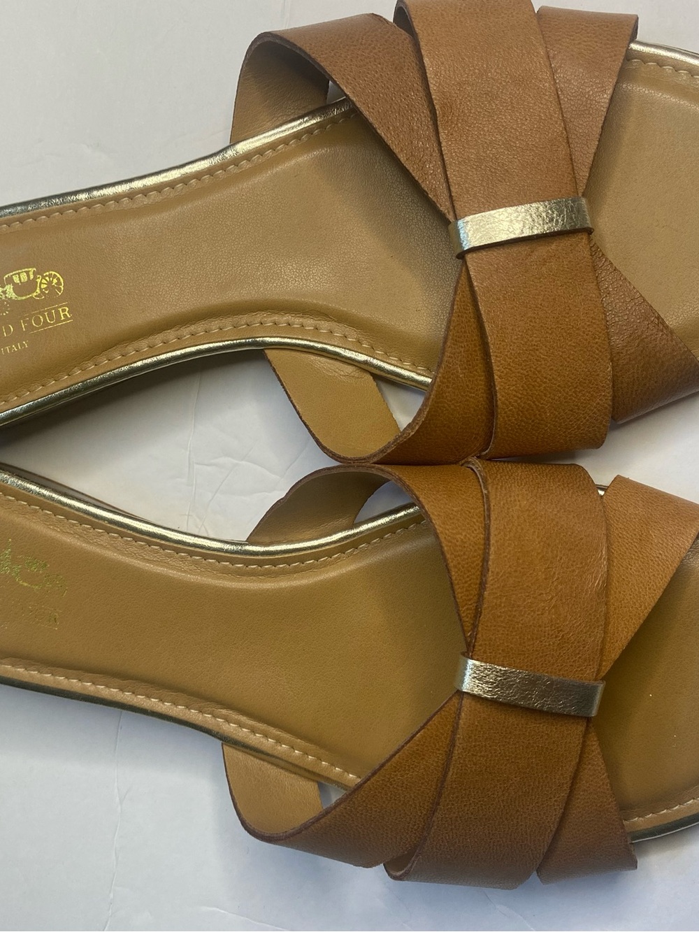 Vintage Coach And Four Leather Flat Slide Sandals Made In Italy Size 8